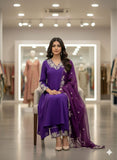 Latest Designer Roman Silk Excluve Top Pant And Dupatta Set