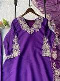 Latest Designer Roman Silk Excluve Top Pant And Dupatta Set