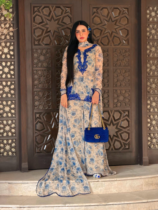 Latest Designer Heavy Faux Georgette Top Plazzo Aand Dupatta Set With Beautiful Embroidery Work