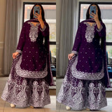 Latest Designer Sharara Suit With Pure Heavy Chinnon Silk Fabric With Embroidery Work
