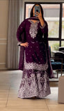 Latest Designer Sharara Suit With Pure Heavy Chinnon Silk Fabric With Embroidery Work