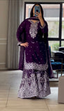 Latest Designer Sharara Suit With Pure Heavy Chinnon Silk Fabric With Embroidery Work