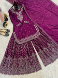 Latest Designer Sharara Suit With Pure Heavy Chinnon Silk Fabric With Embroidery Work