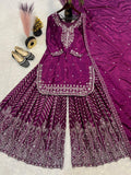 Latest Designer Sharara Suit With Pure Heavy Chinnon Silk Fabric With Embroidery Work
