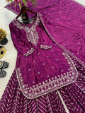 Latest Designer Sharara Suit With Pure Heavy Chinnon Silk Fabric With Embroidery Work