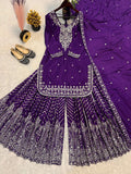 Latest Designer Sharara Suit With Pure Heavy Chinnon Silk Fabric With Embroidery Work