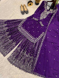 Latest Designer Sharara Suit With Pure Heavy Chinnon Silk Fabric With Embroidery Work