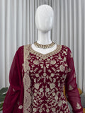 Designer Foux Gorgette Top Sharara And Dupatta Set