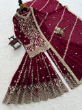 Designer Foux Gorgette Top Sharara And Dupatta Set