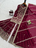 Designer Foux Gorgette Top Sharara And Dupatta Set