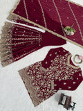 Designer Foux Gorgette Top Sharara And Dupatta Set