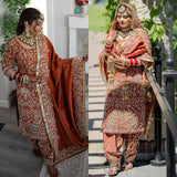 Designer Long Panjabi Suit Top  Pant And Dupptta With Hevay Natural Crep Silk Fabric