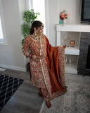 Designer Long Panjabi Suit Top  Pant And Dupptta With Hevay Natural Crep Silk Fabric
