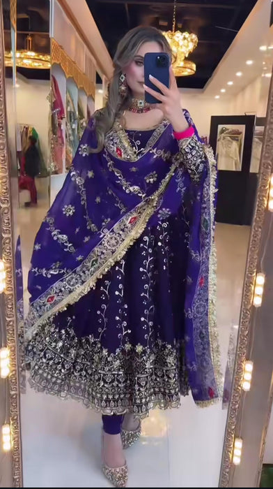 Designer Anarkali Suit Heavy Faux Georgette Blooming  With Sequence And Embroidery Work