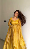 Designer Party Wear Heavy Gold Crush Gown Pant And Dupatta Set