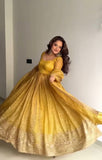 Designer Party Wear Heavy Gold Crush Gown Pant And Dupatta Set