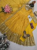 Designer Party Wear Heavy Gold Crush Gown Pant And Dupatta Set