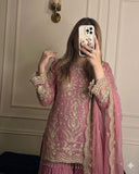 Designer Party Wear Look Pur Heavy Faux Georgette Top Plazzo & Dupatta Set
