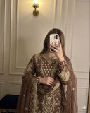 Designer Party Wear Look Pur Heavy Faux Georgette Top Plazzo & Dupatta Set