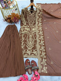 Designer Party Wear Look Pur Heavy Faux Georgette Top Plazzo & Dupatta Set