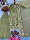 Designer Party Wear Look Pur Heavy Faux Georgette Top Plazzo & Dupatta Set