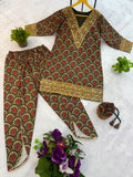 TRENDING FESTIVE COLLECTION CO-ORD SET WITH FULL EMBROIDERY WORK ON PRINTED MUL COTTON