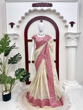 Party Wear Designer Glass Organza Silk Stunning Saree With Sequnce Work