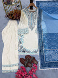 Designer Party Wear Pur Satin Rayon Top  Farshi Palazzo With Dupatta Set