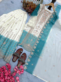 Designer Party Wear Heavy Dual Tone Peding Star Georgette Top Plazzo & Dupatta Set