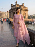 Designer Party Wear Chinon Silk Top Pant And Dupatta Set