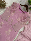 Designer Party Wear Chinon Silk Top Pant And Dupatta Set