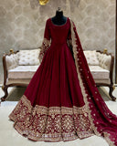 Latest Designer Trending Cinon Silk Gwon Pent&dupatta Reddy To Wear
