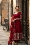 Latest Designer Trending Cinon Silk Gwon Pent&dupatta Reddy To Wear