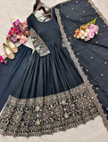 Latest Designer Trending Cinon Silk Gwon Pent&dupatta Reddy To Wear