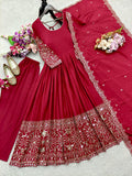 Latest Designer Trending Cinon Silk Gwon Pent&dupatta Reddy To Wear