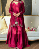 Latest Designer Heavy Natural Crep Material Party Wear Look Top With Farshi Salwar Suit