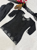 Latest Designer Heavy Natural Crep Material Party Wear Look Top With Farshi Salwar Suit