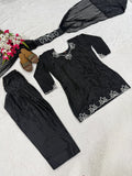 Latest Designer Heavy Natural Crep Material Party Wear Look Top With Farshi Salwar Suit