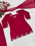 Latest Designer Heavy Natural Crep Material Party Wear Look Top With Farshi Salwar Suit