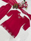 Latest Designer Heavy Natural Crep Material Party Wear Look Top With Farshi Salwar Suit