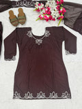 Latest Designer Heavy Natural Crep Material Party Wear Look Top With Farshi Salwar Suit