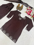 Latest Designer Heavy Natural Crep Material Party Wear Look Top With Farshi Salwar Suit
