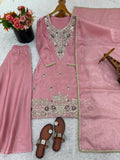 New Designer Collection With Pure GMY Silk And Heavy Embroidery Sequence Work Top-Bottom And Dupatta Set