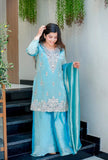 New Designer Collection With Pure GMY Silk And Heavy Embroidery Sequence Work Top-Bottom And Dupatta Set