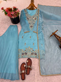 New Designer Collection With Pure GMY Silk And Heavy Embroidery Sequence Work Top-Bottom And Dupatta Set