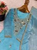 New Designer Collection With Pure GMY Silk And Heavy Embroidery Sequence Work Top-Bottom And Dupatta Set