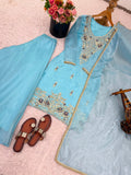 New Designer Collection With Pure GMY Silk And Heavy Embroidery Sequence Work Top-Bottom And Dupatta Set