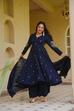 Designer Heavy Roman Silk Salwar Kameez With Heavy Embroidery Work