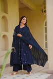 Designer Heavy Roman Silk Salwar Kameez With Heavy Embroidery Work