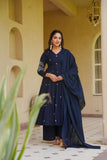 Designer Heavy Roman Silk Salwar Kameez With Heavy Embroidery Work